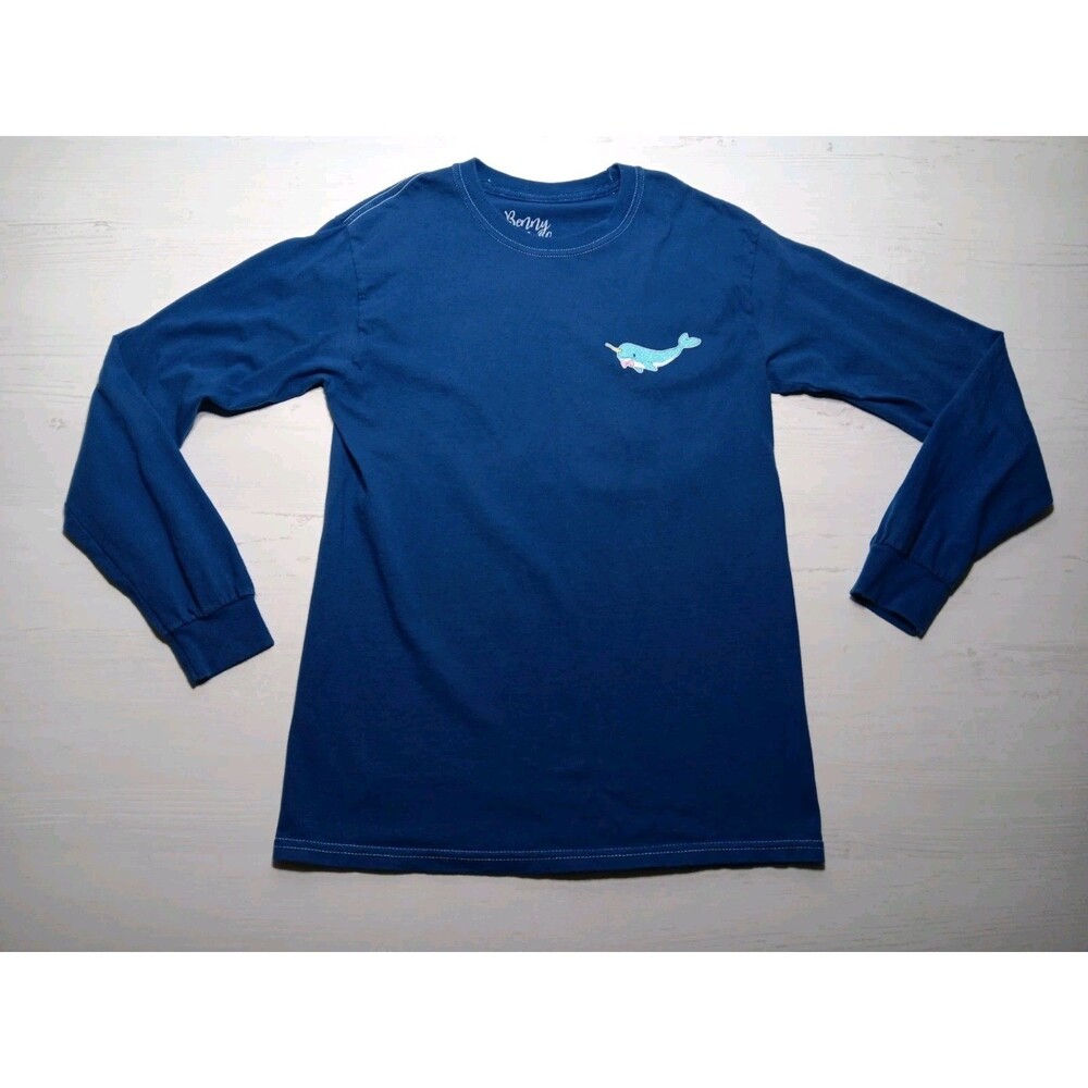 Benny & Belle Long Sleeve Blue Narwhal Salty Vibes Graphic T-Shirt Small LS